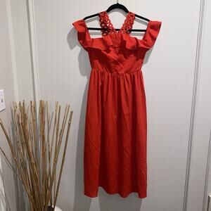 NWOT ADELYN RAE Nordstrom S Romantic Red Off Shoulder Ruffle Midi Dress Holiday
